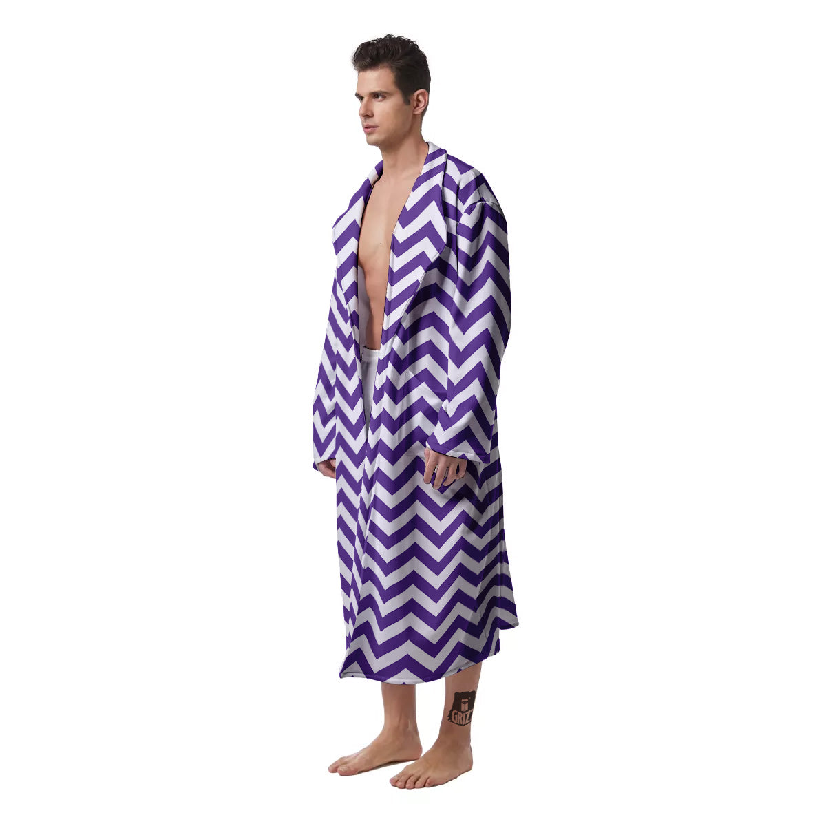 Purple Zigzag Print Pattern Men's Robe-grizzshop