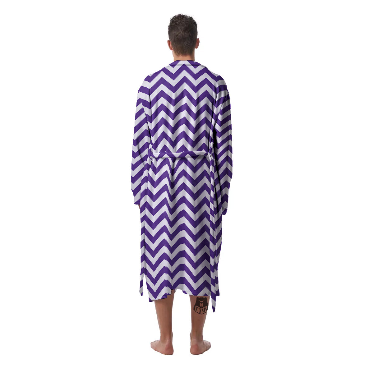 Purple Zigzag Print Pattern Men's Robe-grizzshop