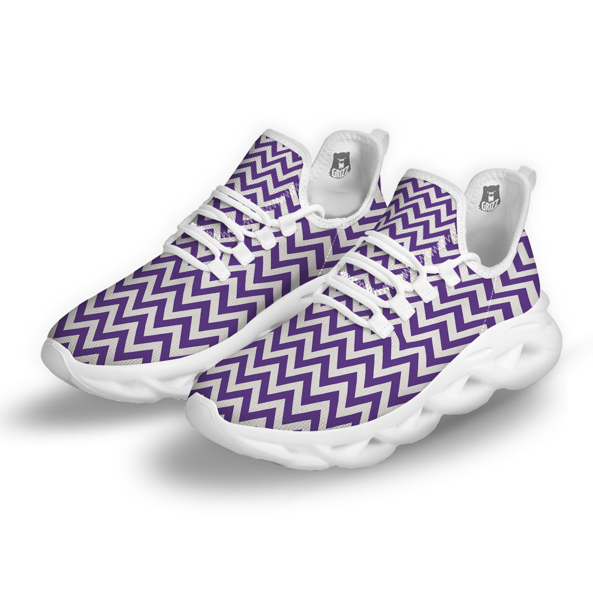 Purple Zigzag Print Pattern White Running Shoes-grizzshop