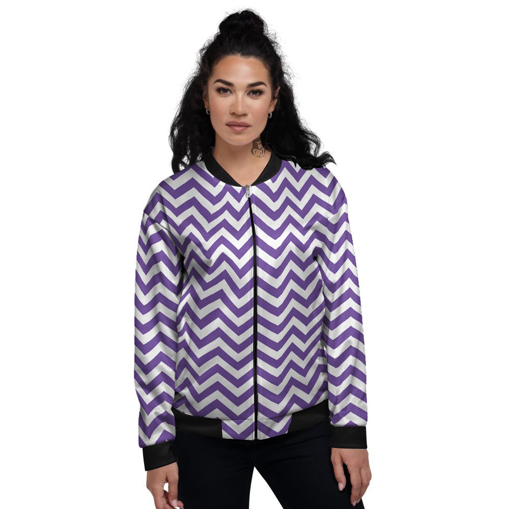 Purple Zigzag Print Pattern Women's Bomber Jacket-grizzshop