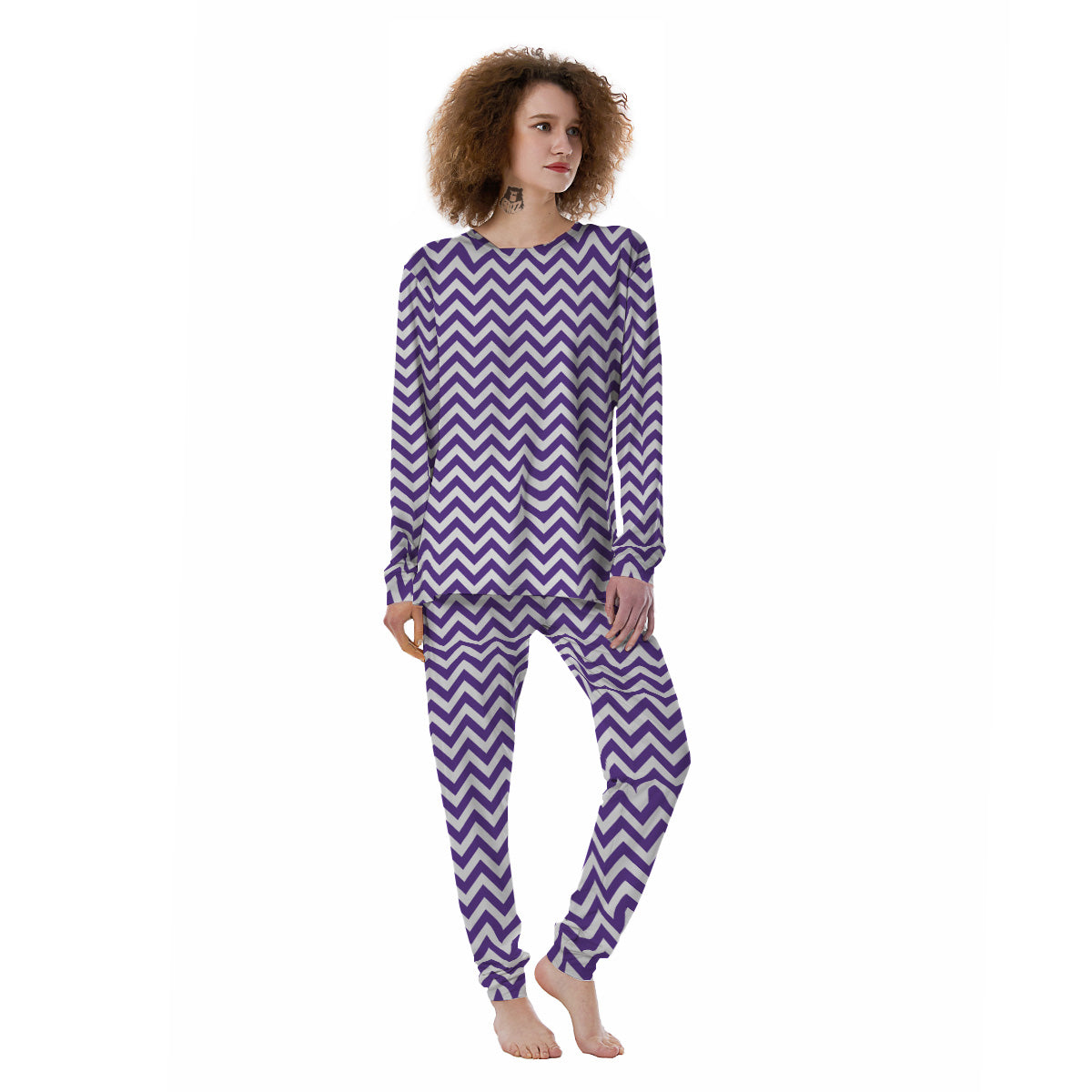 Purple Zigzag Print Pattern Women's Pajamas-grizzshop