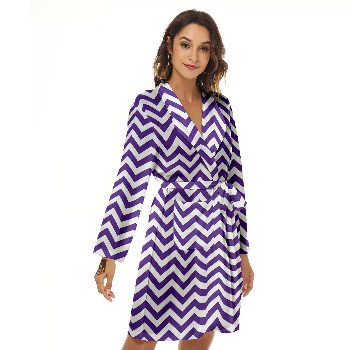 Purple Zigzag Print Pattern Women's Robe-grizzshop