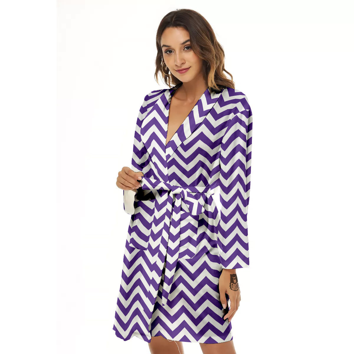 Purple Zigzag Print Pattern Women's Robe-grizzshop