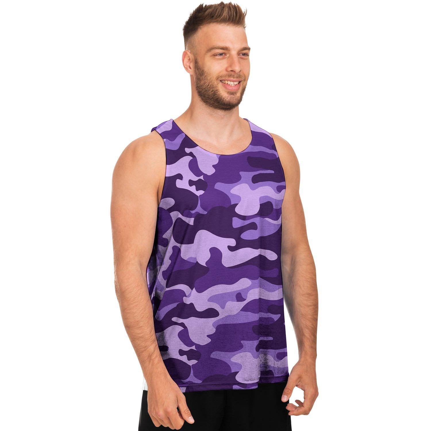 Purple Camo Print Men's Tank Tops-grizzshop