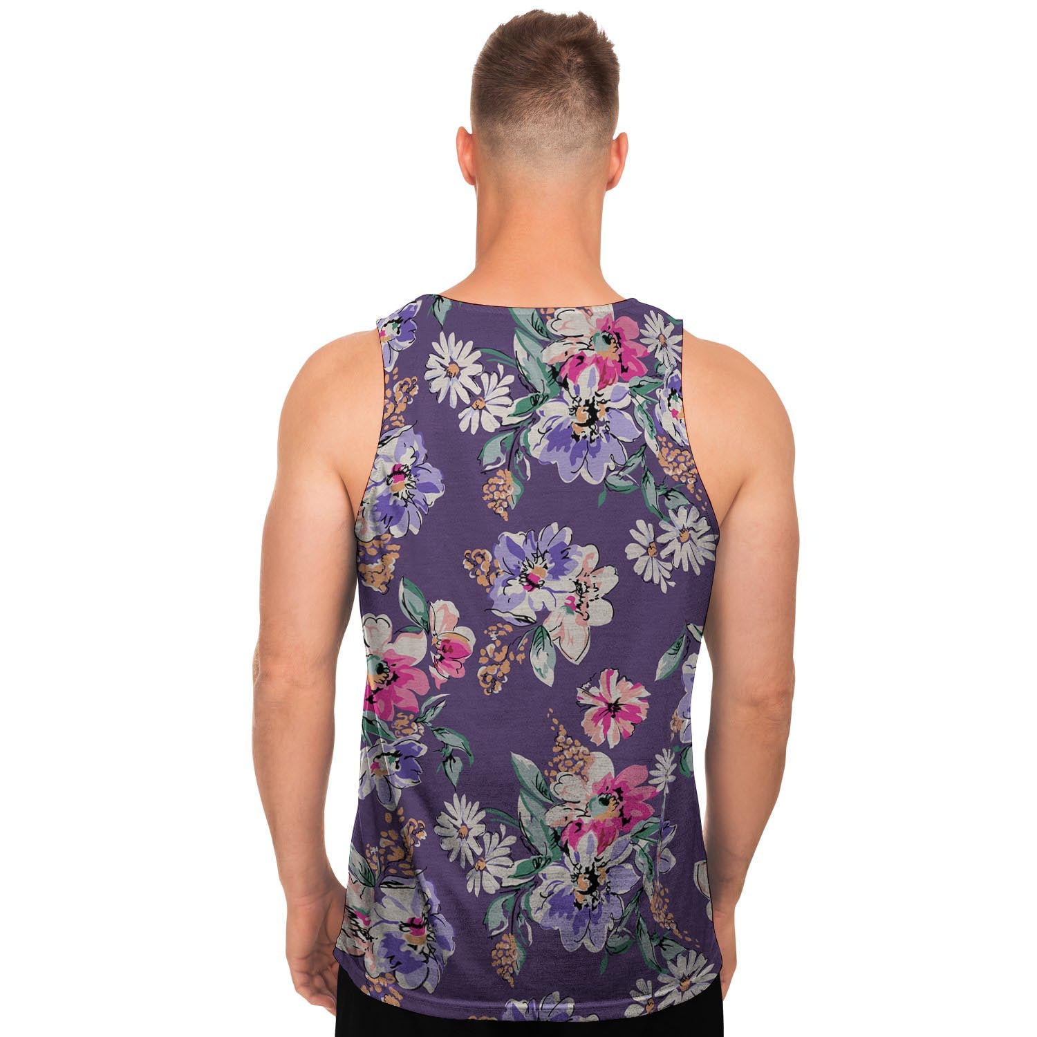 Purple Floral Print Men's Tank Tops-grizzshop