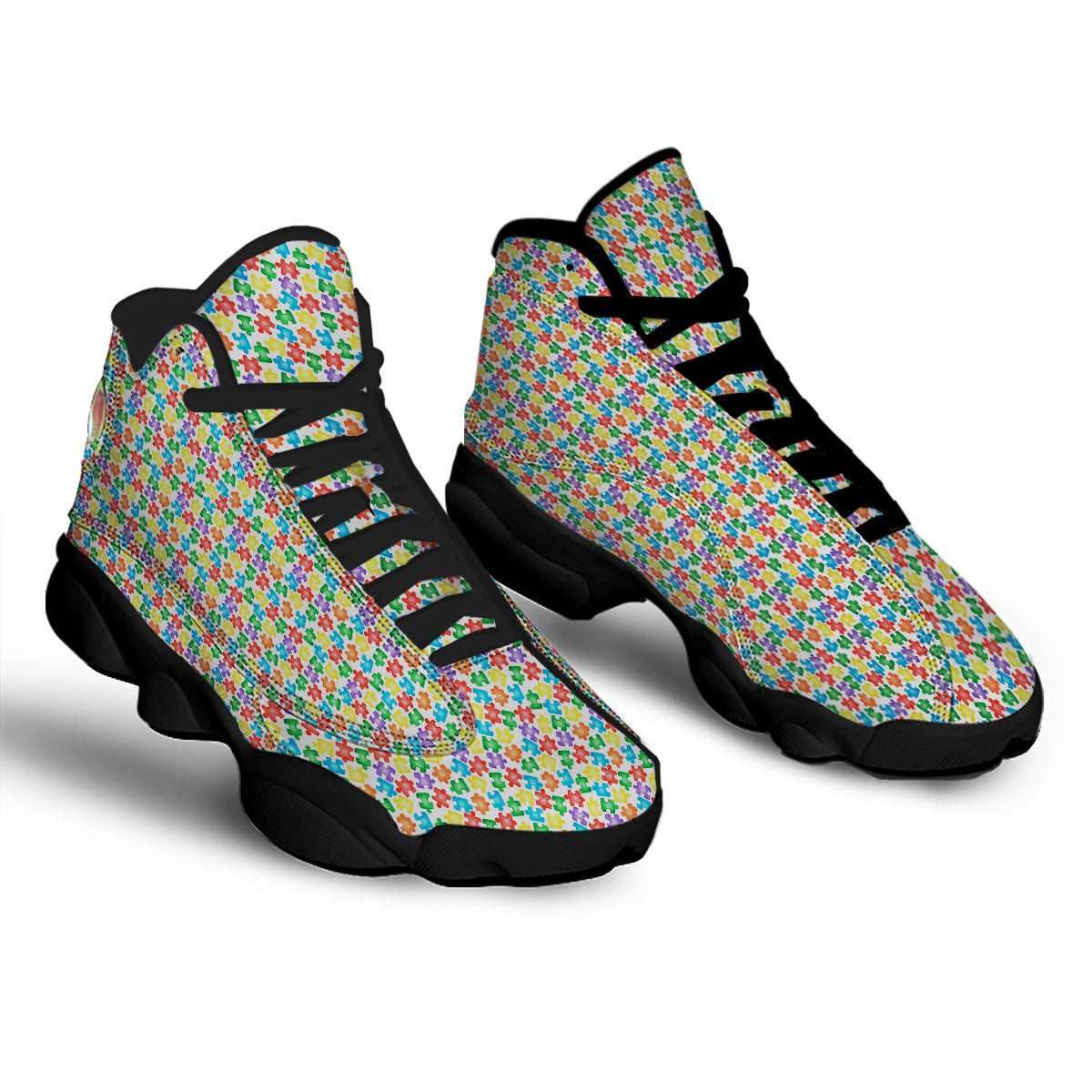 Puzzle Autism Awareness Print Black Basketball Shoes-grizzshop