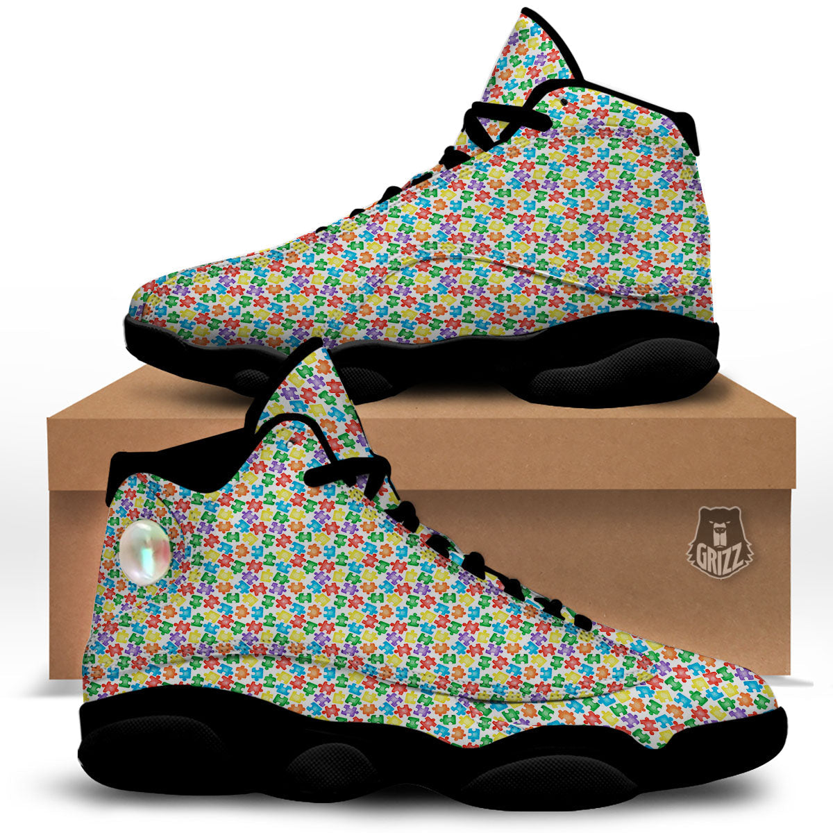 Puzzle Autism Awareness Print Black Basketball Shoes-grizzshop