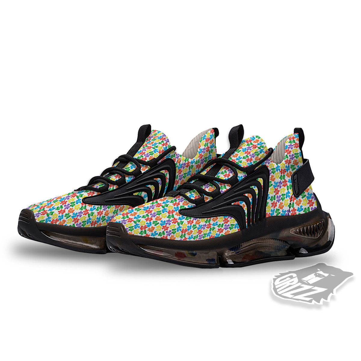 Puzzle Autism Awareness Print Black Gym Shoes-grizzshop