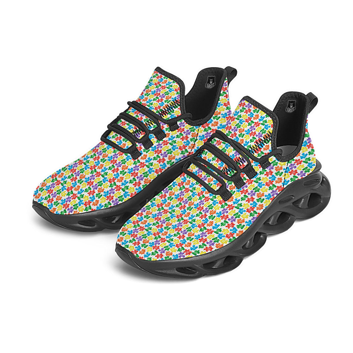 Puzzle Autism Awareness Print Black Running Shoes-grizzshop