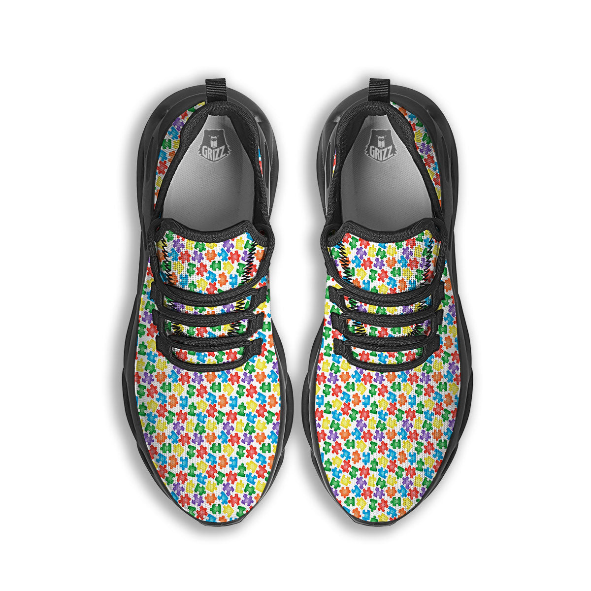 Puzzle Autism Awareness Print Black Running Shoes-grizzshop