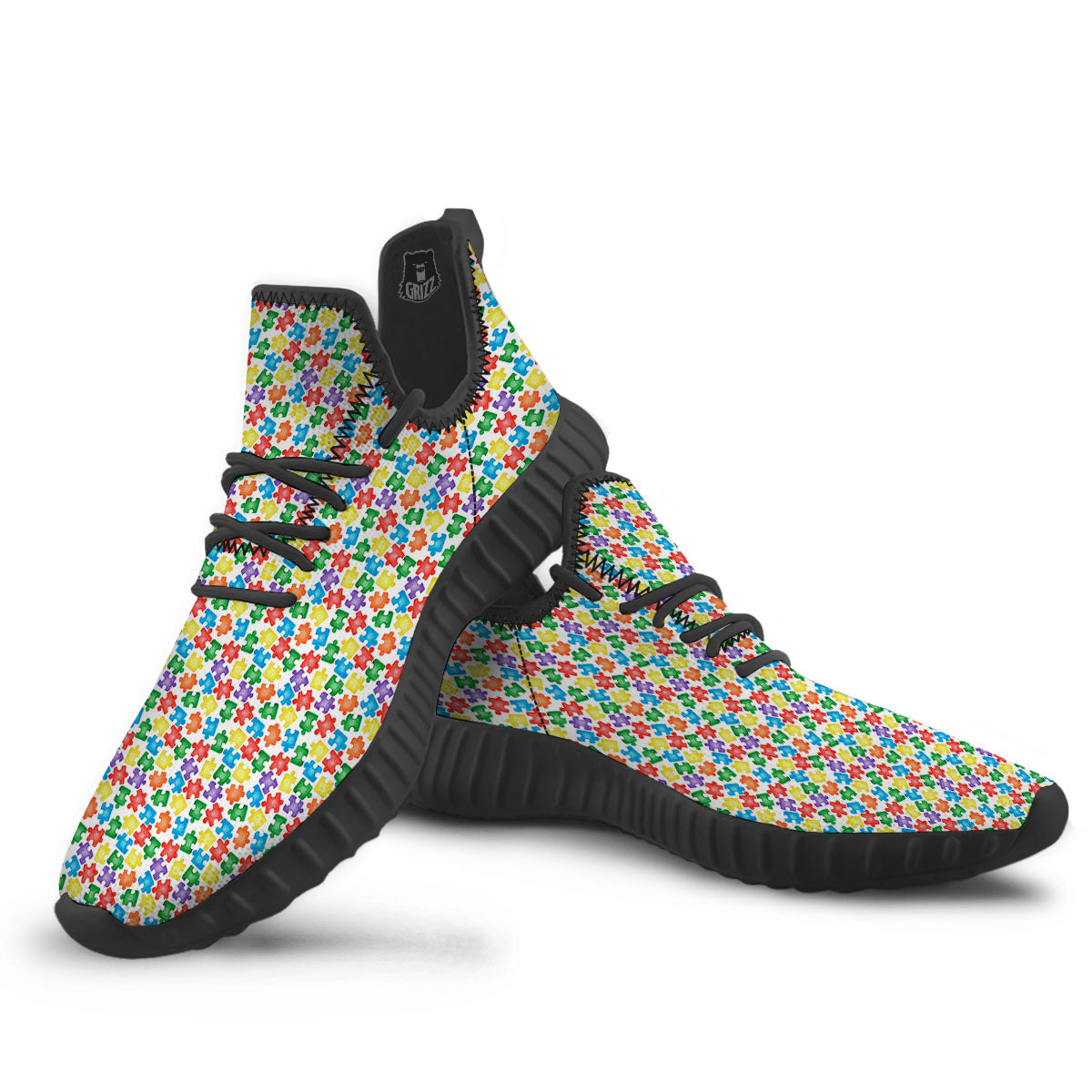 Puzzle Autism Awareness Print Black Walking Shoes-grizzshop