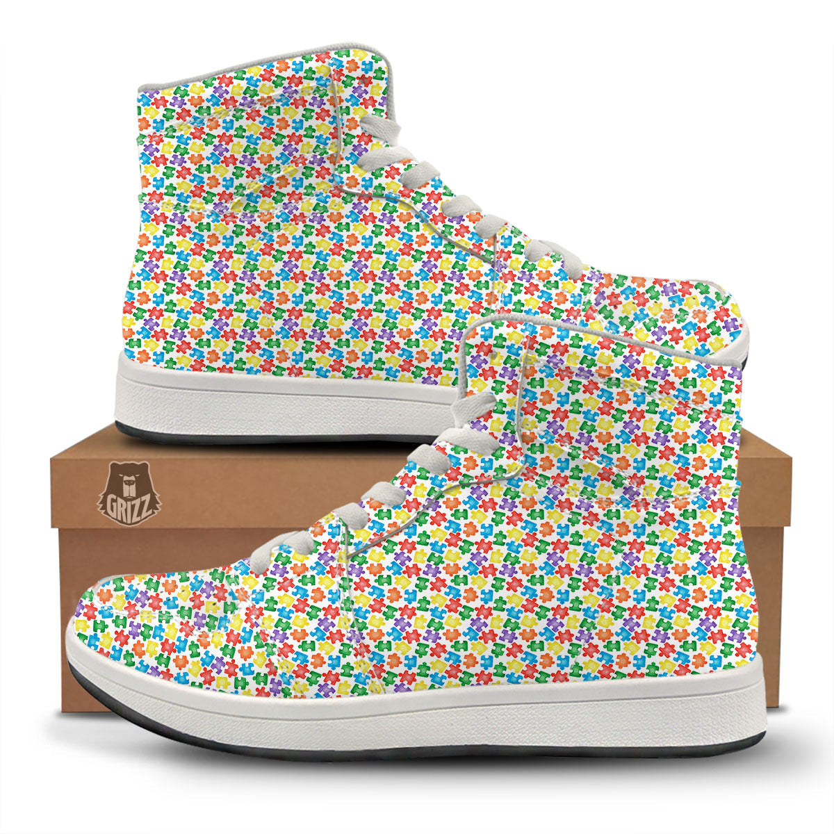 Puzzle Autism Awareness Print High Top Sneakers-grizzshop