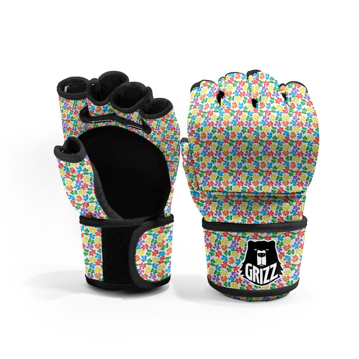 Puzzle Autism Awareness Print MMA Gloves-grizzshop