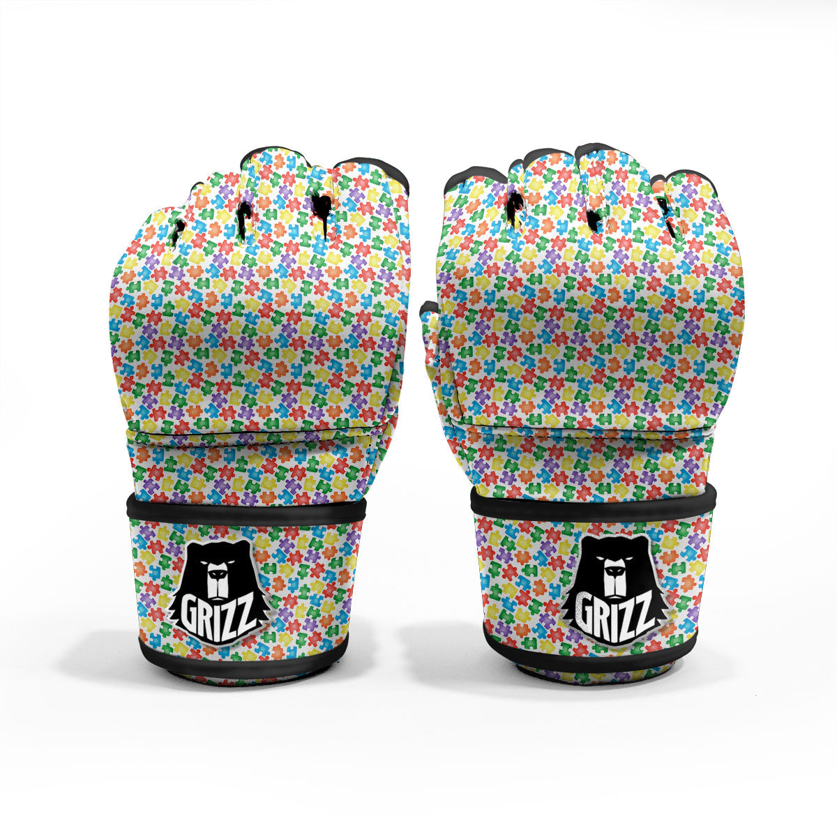 Puzzle Autism Awareness Print MMA Gloves-grizzshop