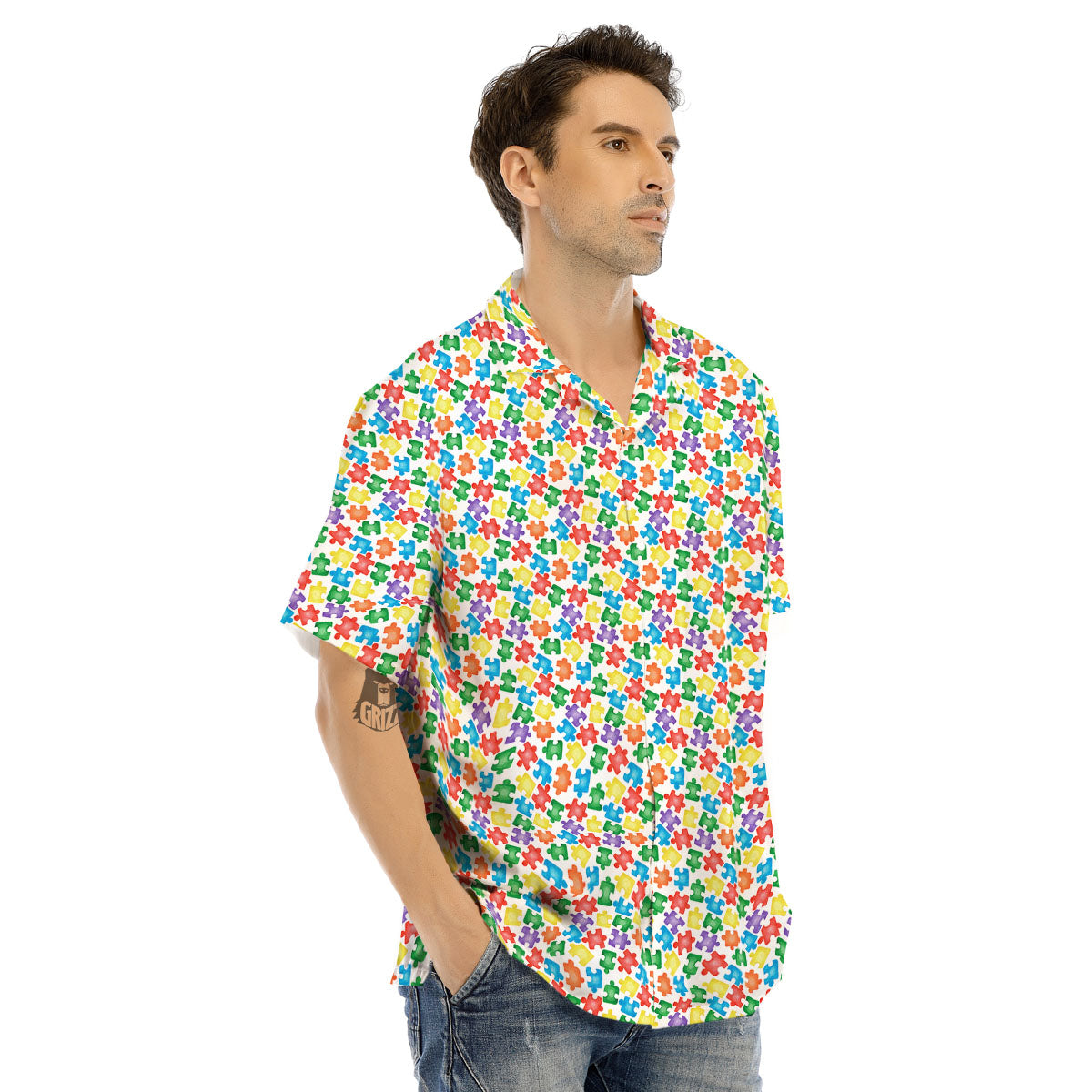 Puzzle Autism Awareness Print Men's Hawaiian Shirt-grizzshop