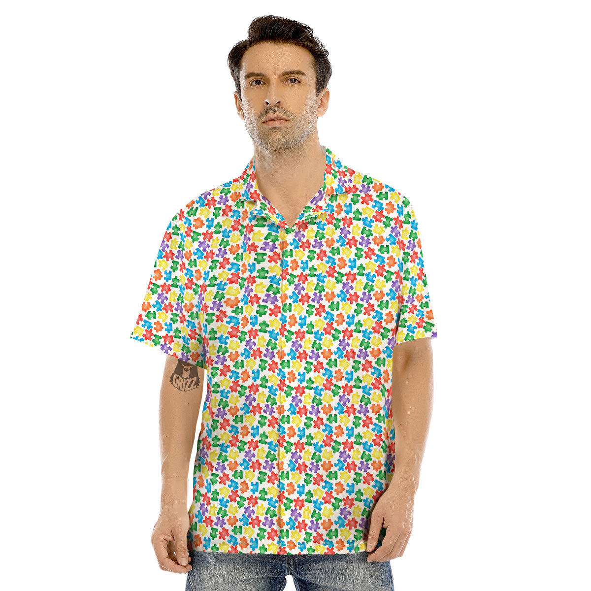 Puzzle Autism Awareness Print Men's Hawaiian Shirt-grizzshop