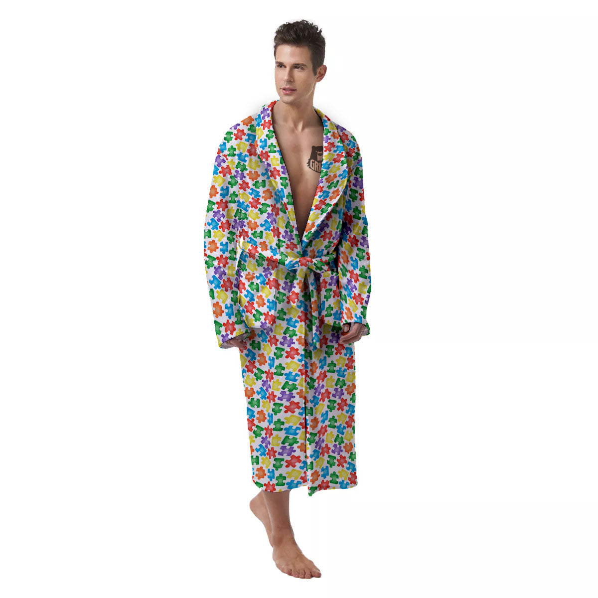 Puzzle Autism Awareness Print Men's Robe-grizzshop