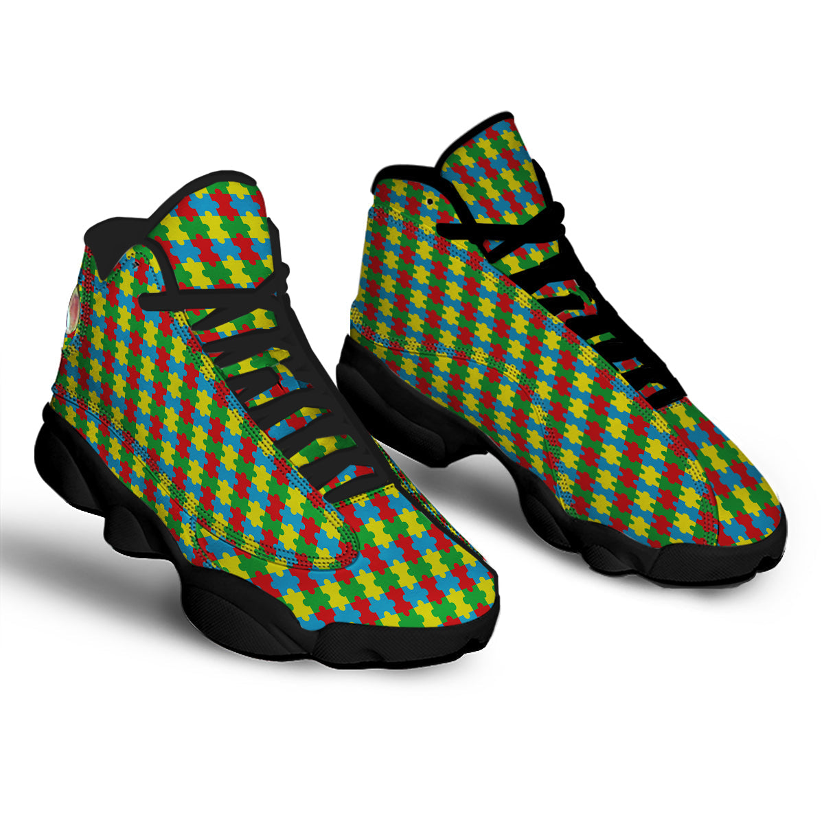 Puzzle Autism Awareness Print Pattern Black Basketball Shoes-grizzshop