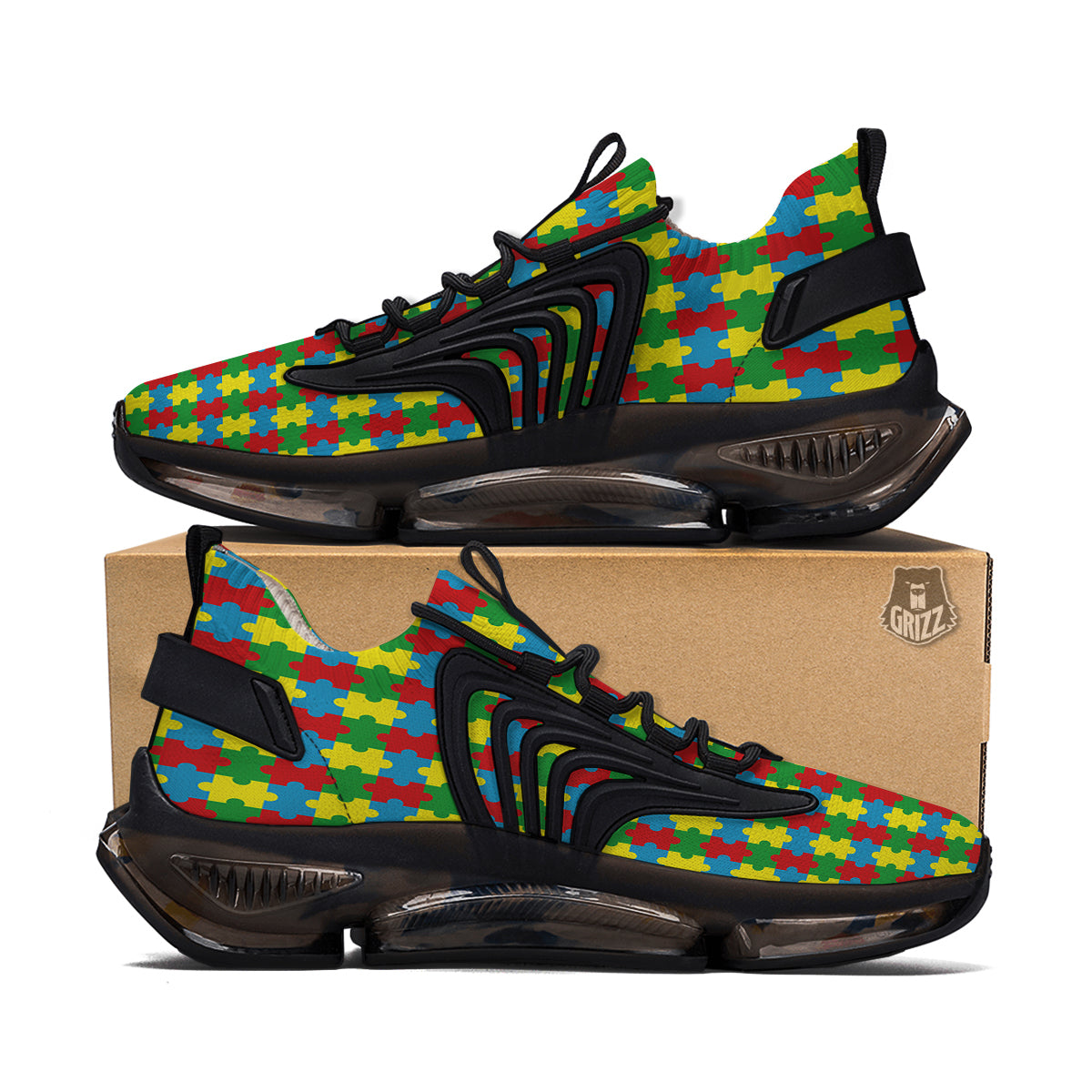Puzzle Autism Awareness Print Pattern Black Gym Shoes-grizzshop