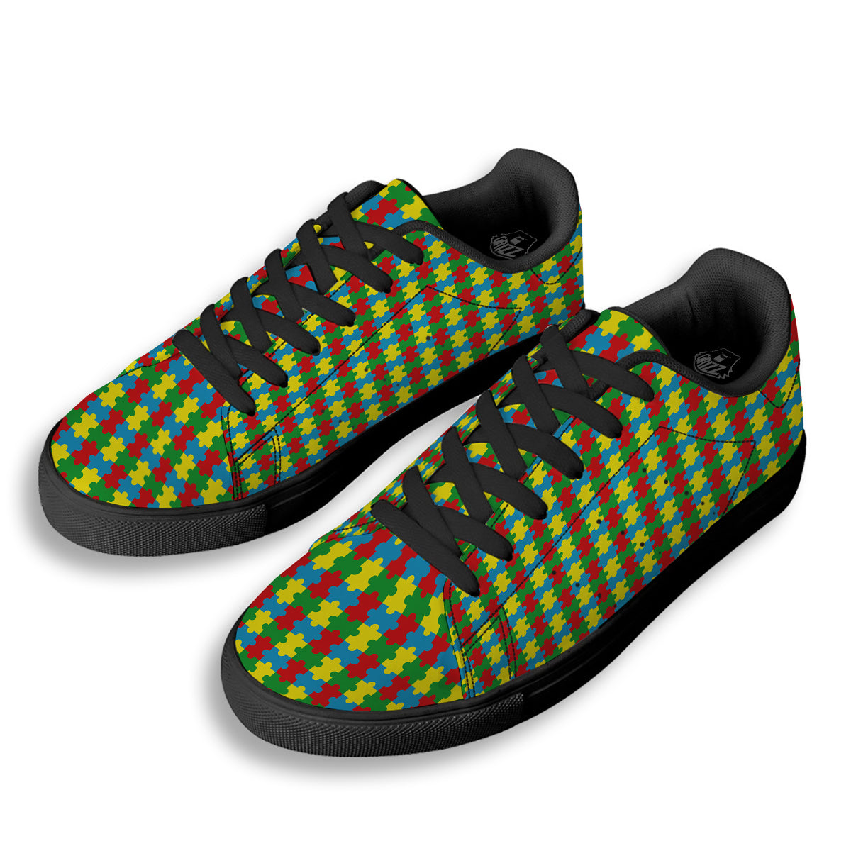 Puzzle Autism Awareness Print Pattern Black Low Top Sneakers-grizzshop