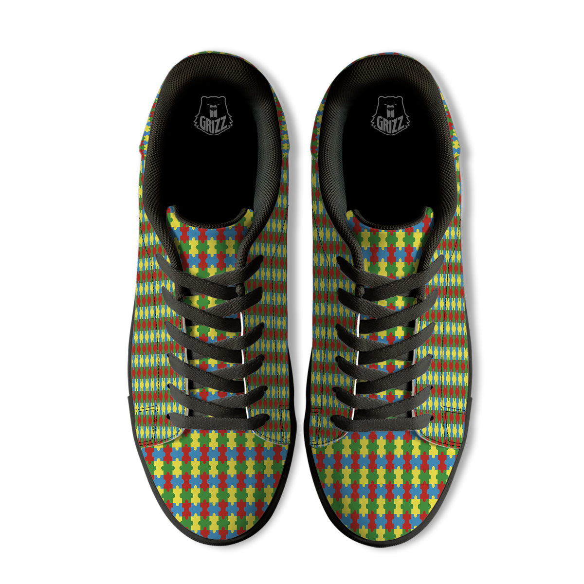Puzzle Autism Awareness Print Pattern Black Low Top Sneakers-grizzshop