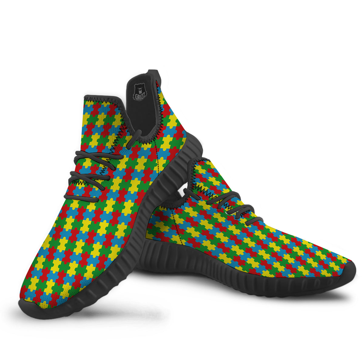Puzzle Autism Awareness Print Pattern Black Walking Shoes-grizzshop