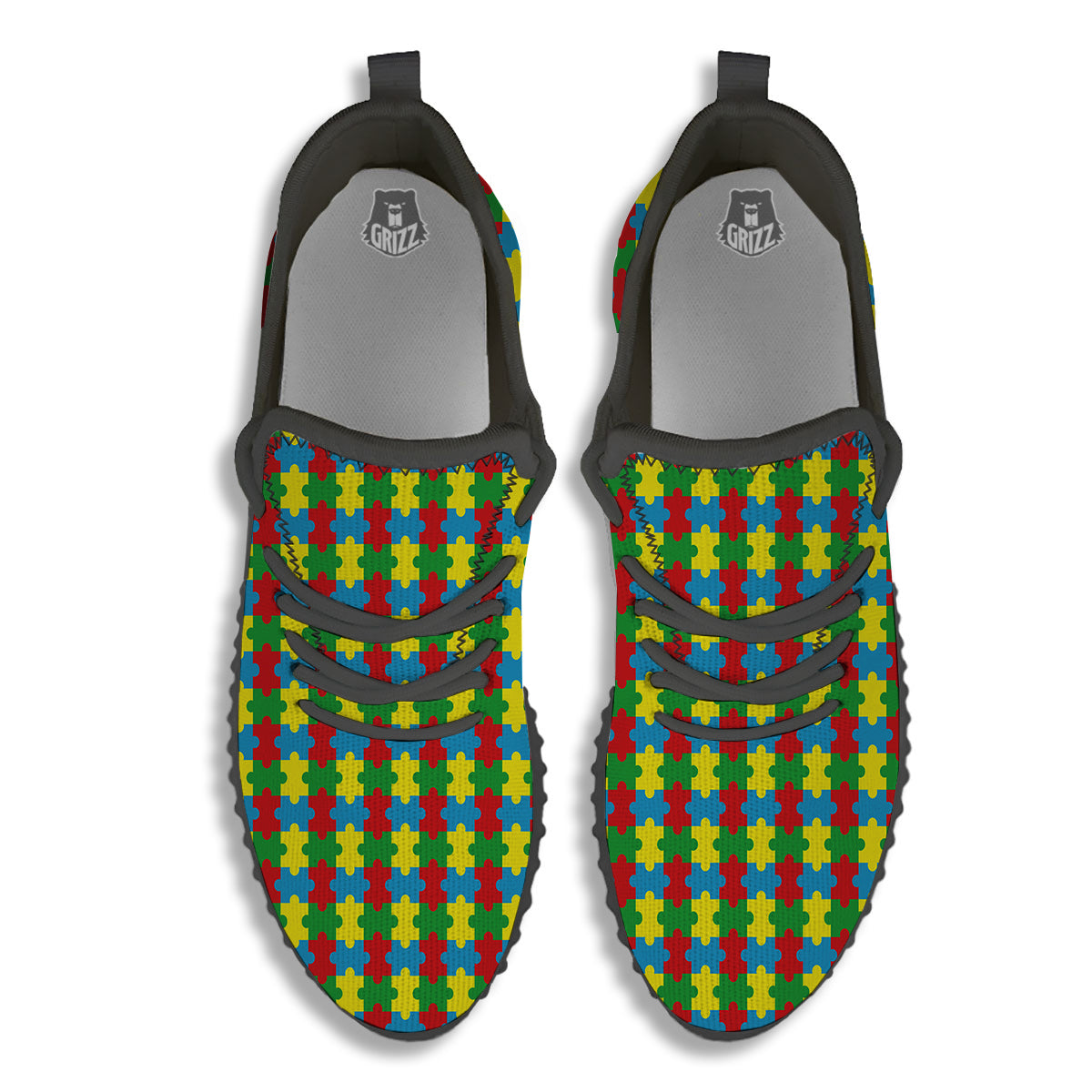 Puzzle Autism Awareness Print Pattern Black Walking Shoes-grizzshop