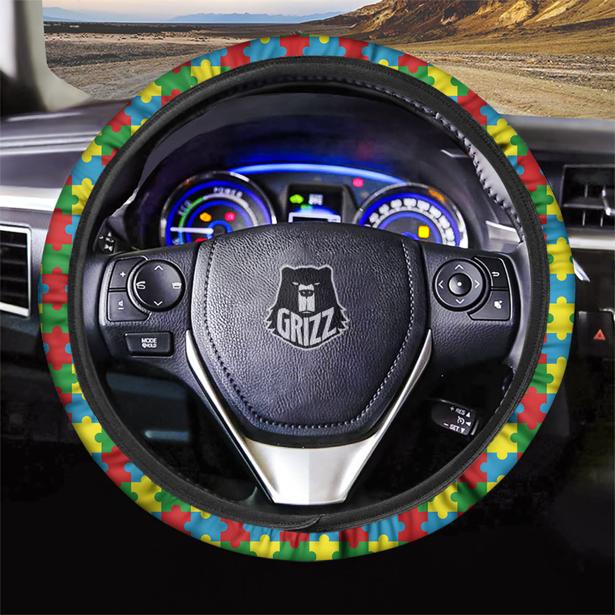 Puzzle Autism Awareness Print Pattern Car Steering Wheel Cover-grizzshop