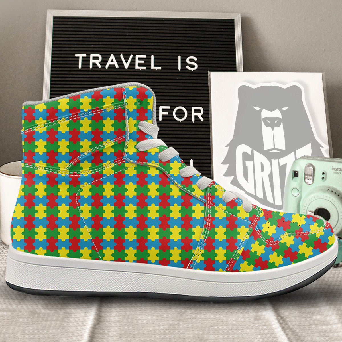 Puzzle Autism Awareness Print Pattern High Top Sneakers-grizzshop