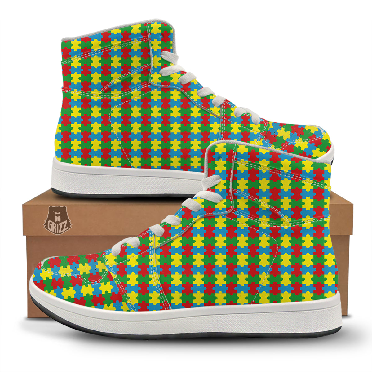 Puzzle Autism Awareness Print Pattern High Top Sneakers-grizzshop