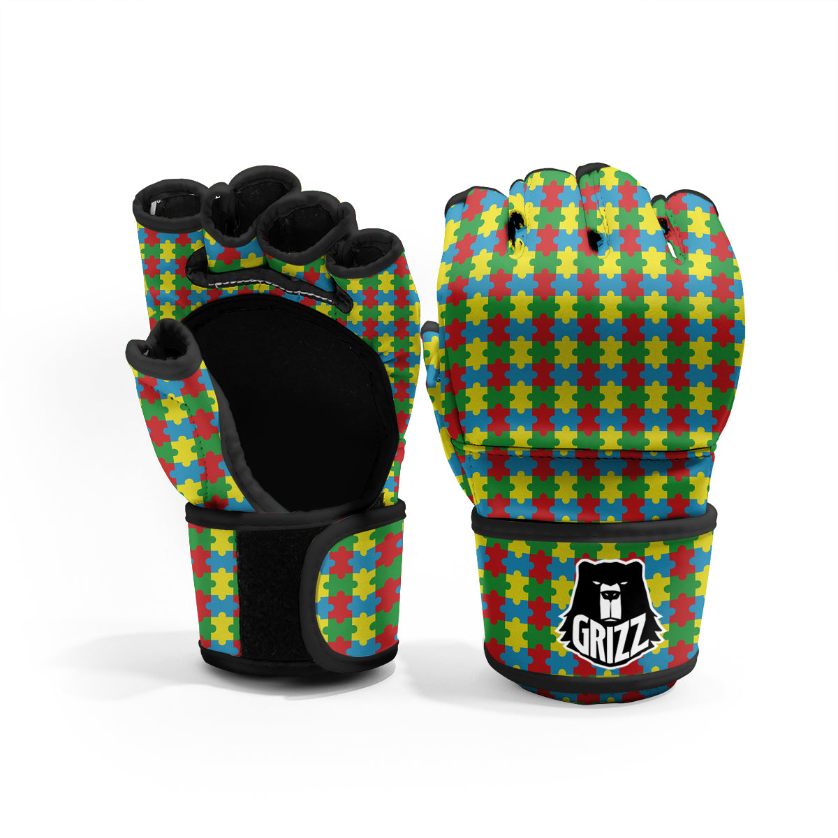 Puzzle Autism Awareness Print Pattern MMA Gloves-grizzshop