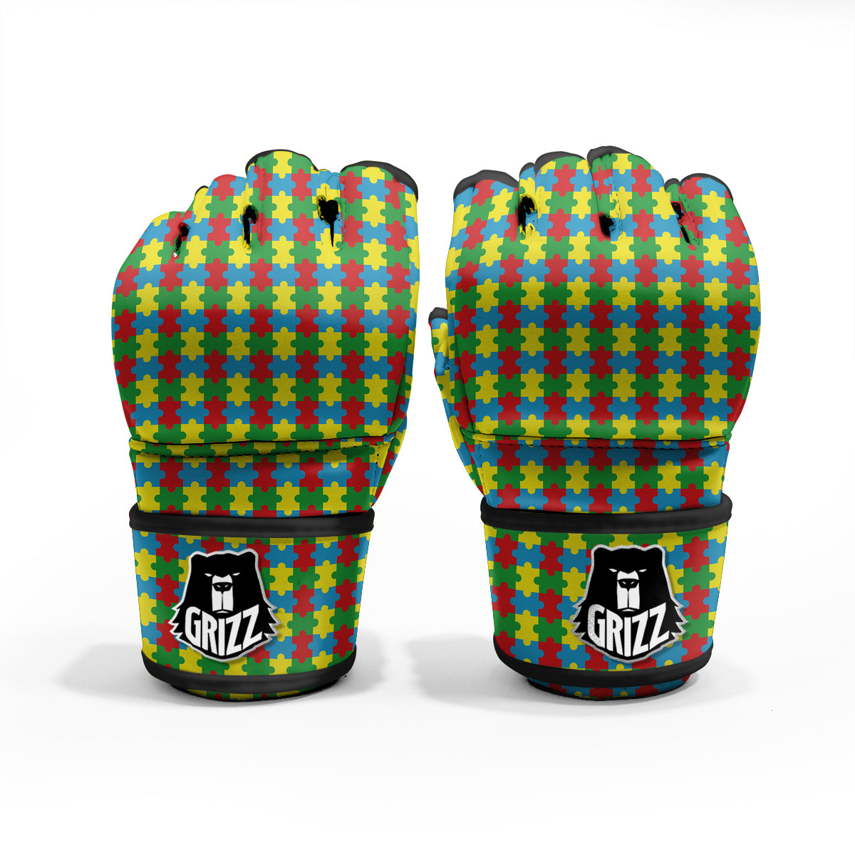 Puzzle Autism Awareness Print Pattern MMA Gloves-grizzshop