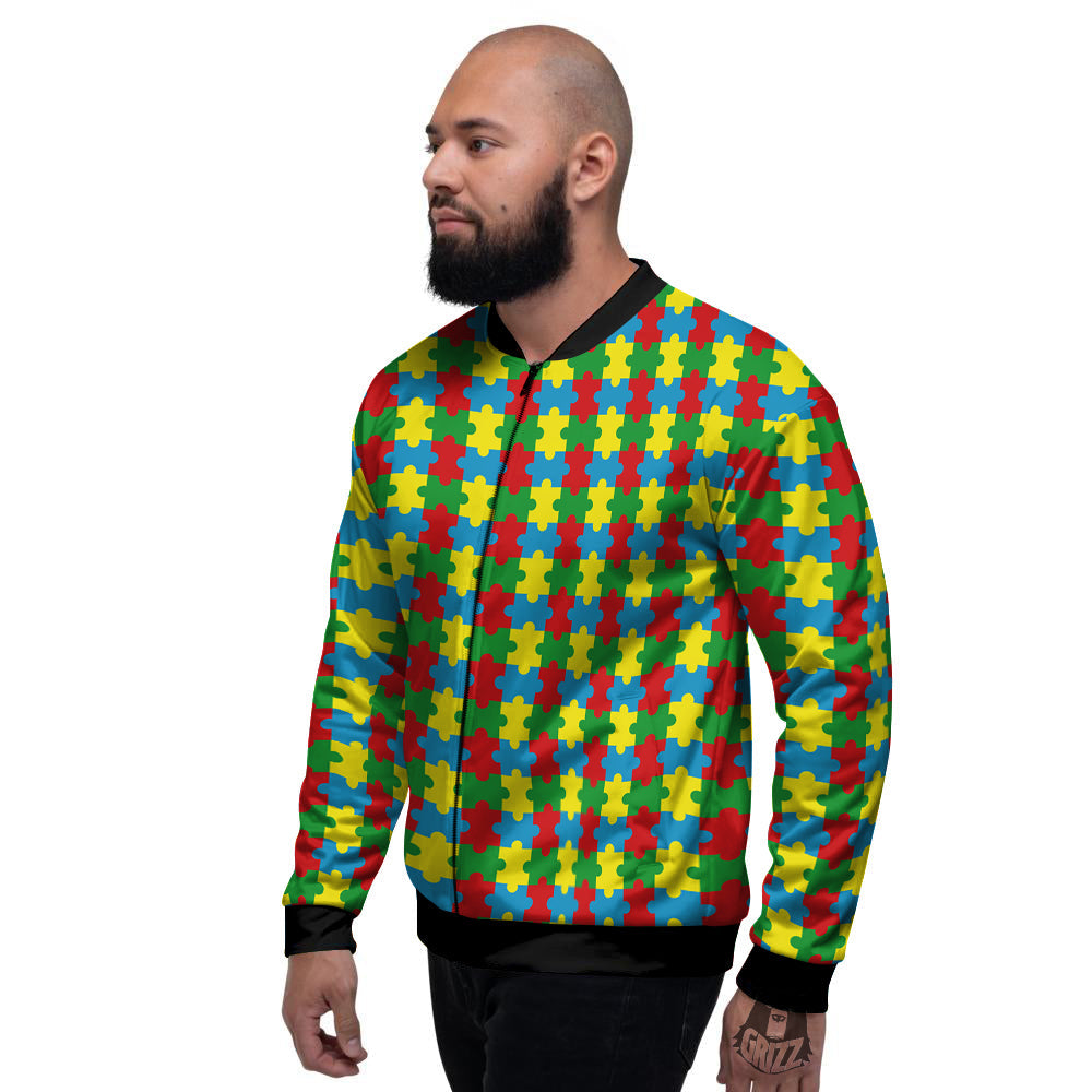 Puzzle Autism Awareness Print Pattern Men's Bomber Jacket-grizzshop