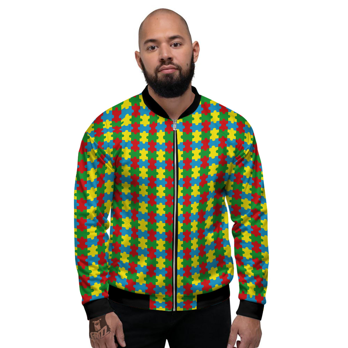Puzzle Autism Awareness Print Pattern Men's Bomber Jacket-grizzshop