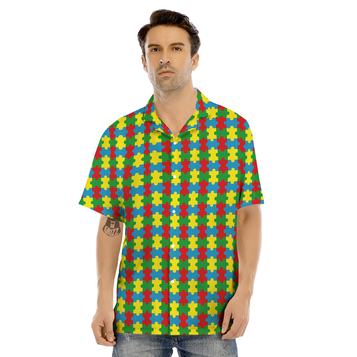 Puzzle Autism Awareness Print Pattern Men's Hawaiian Shirt-grizzshop