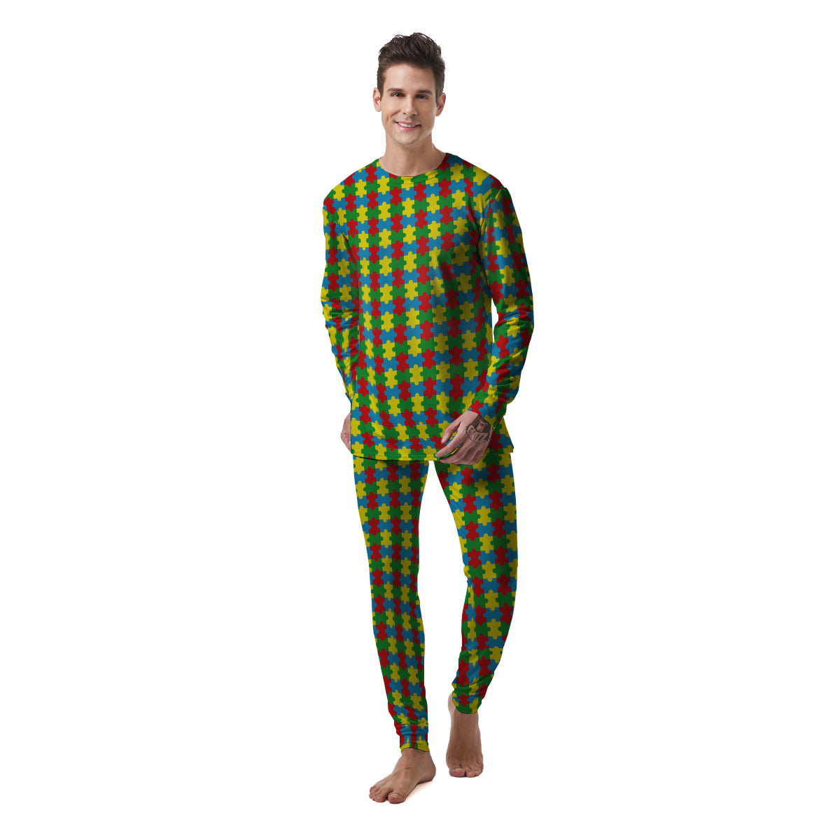 Puzzle Autism Awareness Print Pattern Men's Pajamas-grizzshop