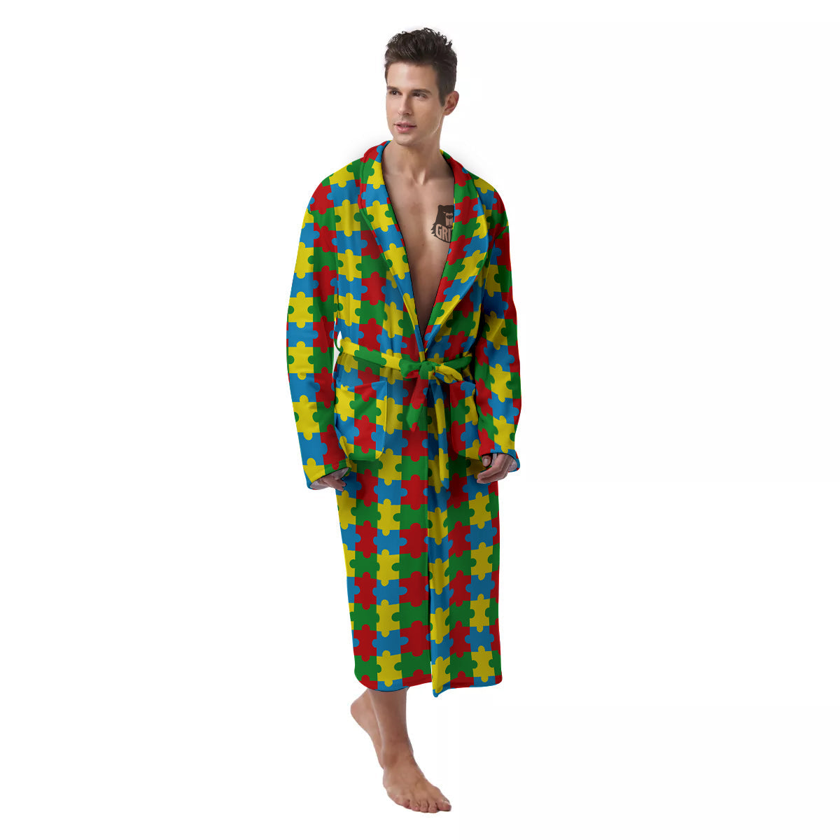 Puzzle Autism Awareness Print Pattern Men's Robe-grizzshop