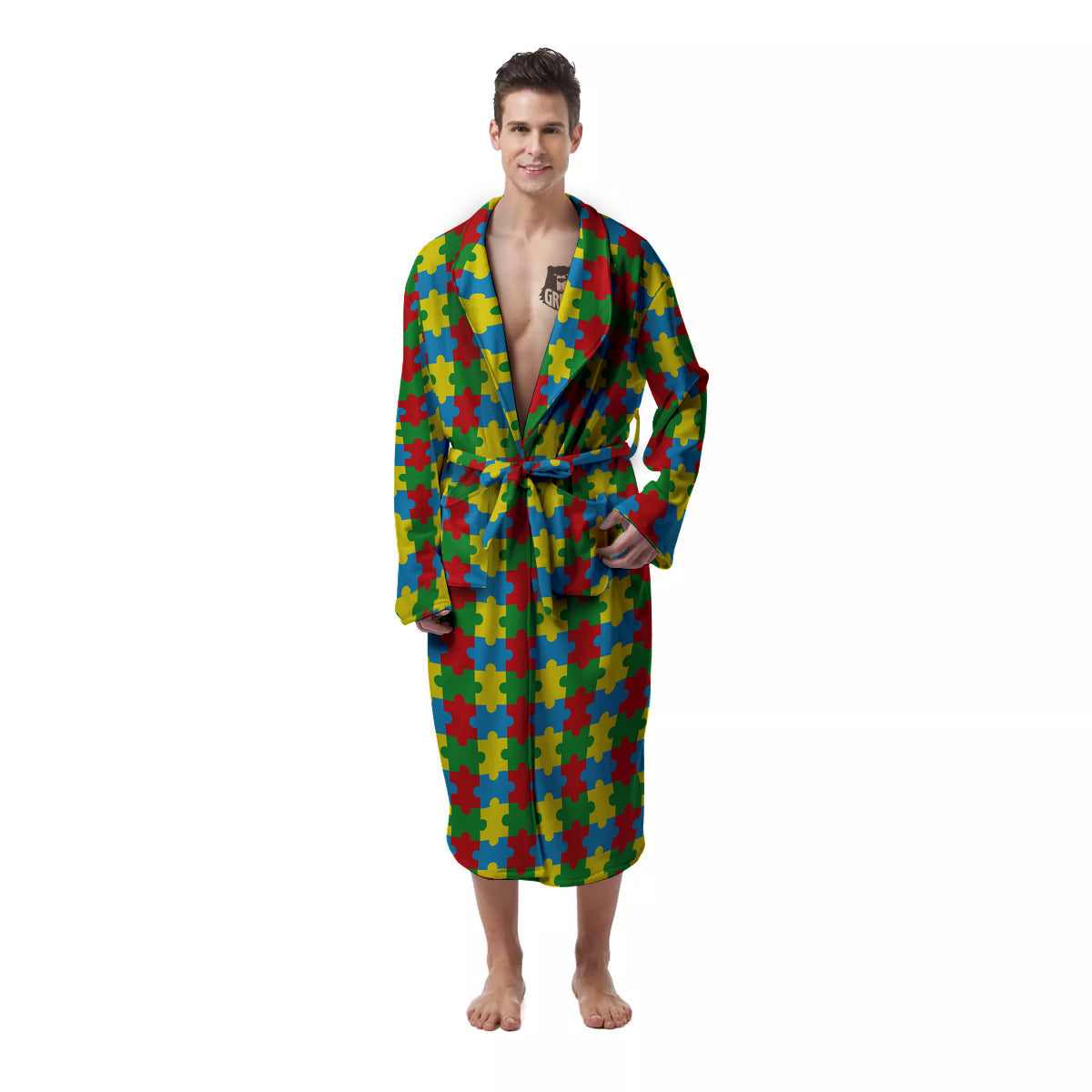 Puzzle Autism Awareness Print Pattern Men's Robe-grizzshop