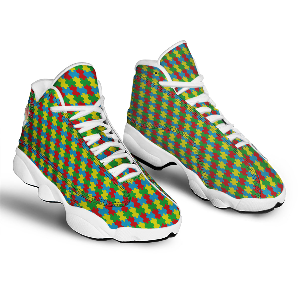 Puzzle Autism Awareness Print Pattern White Basketball Shoes-grizzshop