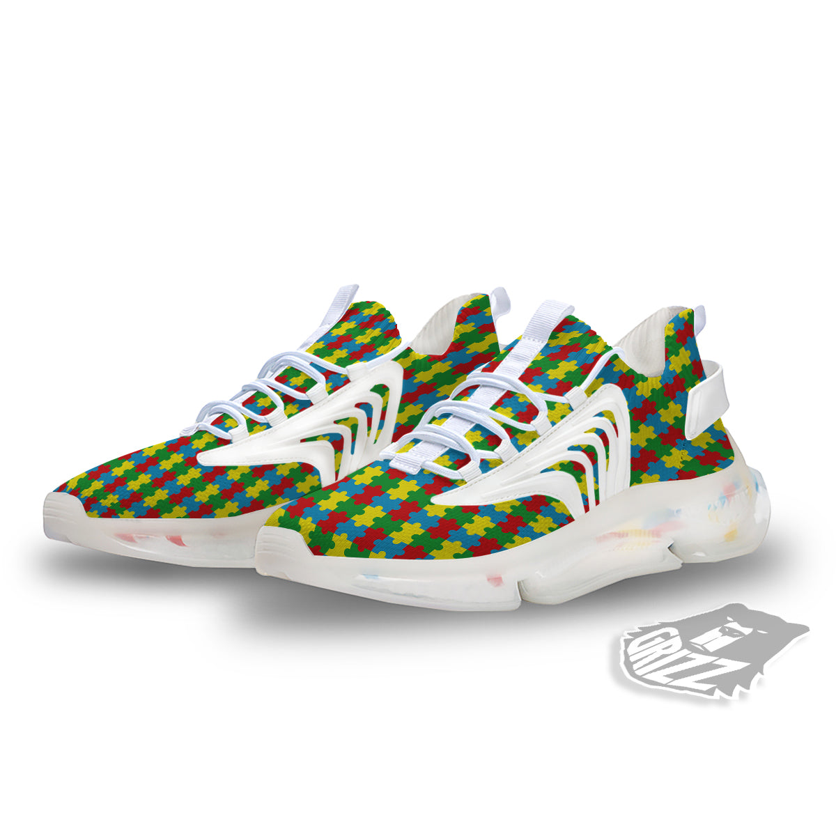 Puzzle Autism Awareness Print Pattern White Gym Shoes-grizzshop