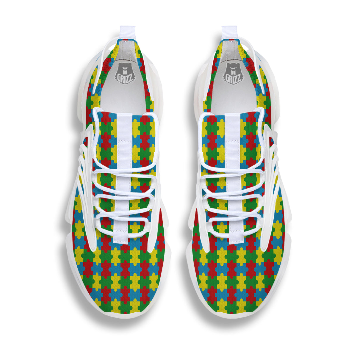 Puzzle Autism Awareness Print Pattern White Gym Shoes-grizzshop