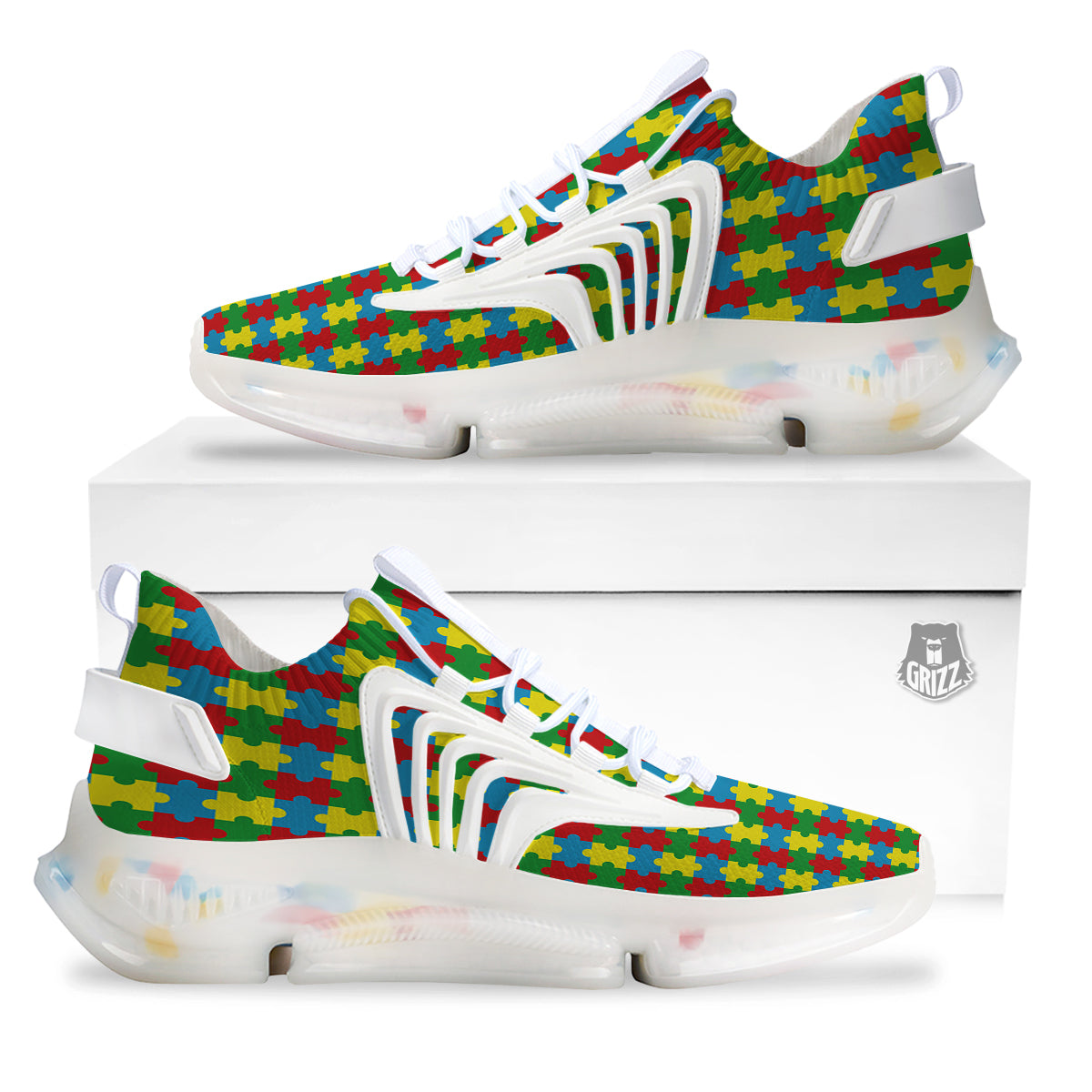 Puzzle Autism Awareness Print Pattern White Gym Shoes-grizzshop