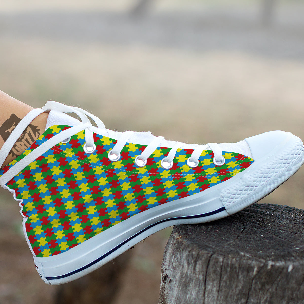 Puzzle Autism Awareness Print Pattern White High Top Shoes-grizzshop