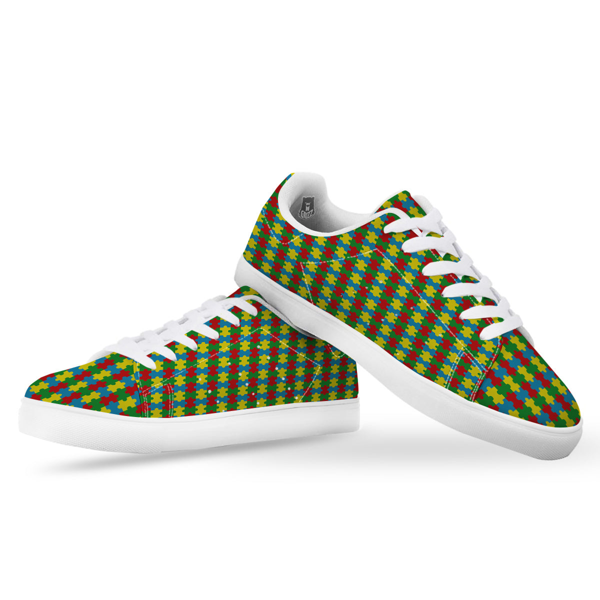 Puzzle Autism Awareness Print Pattern White Low Top Sneakers-grizzshop