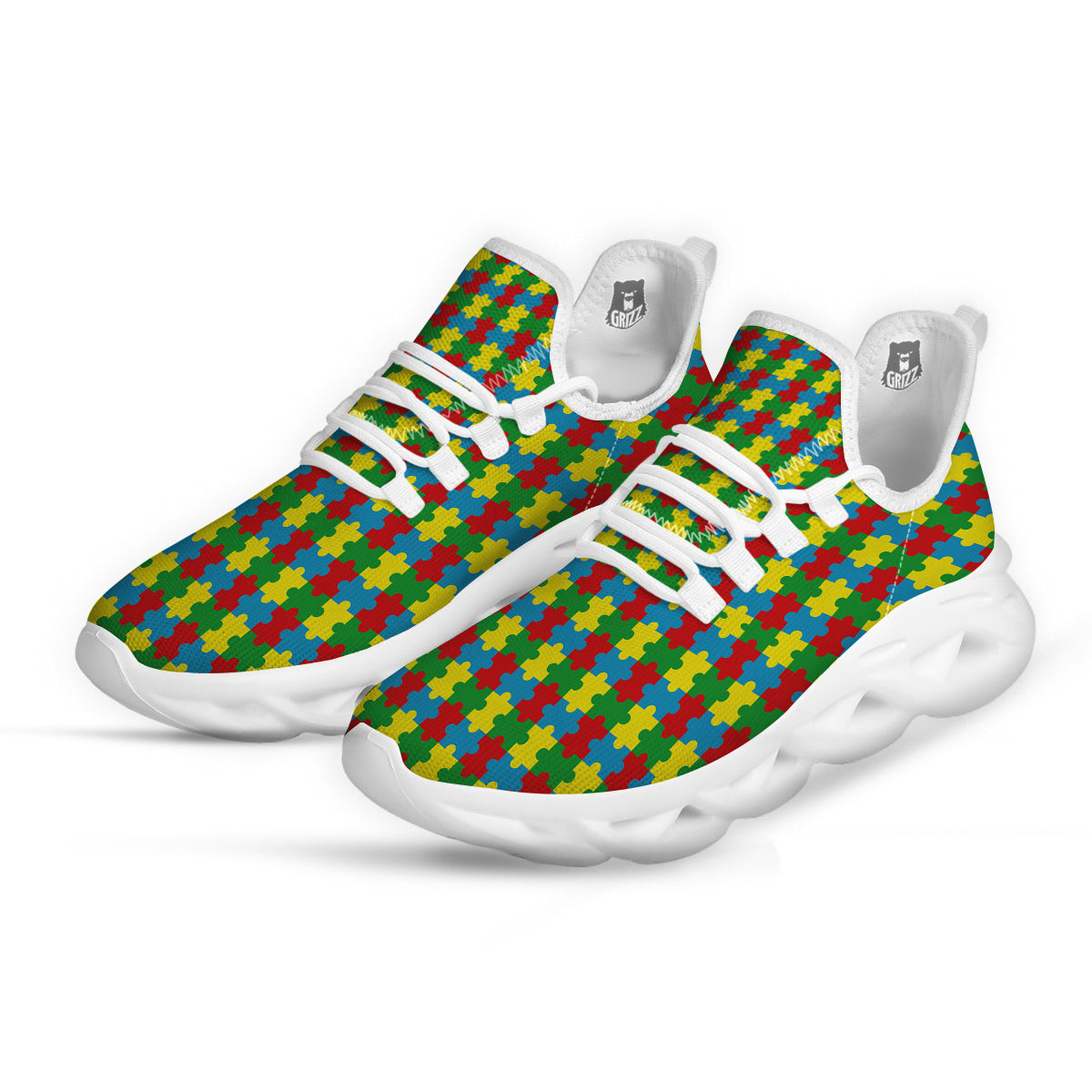 Puzzle Autism Awareness Print Pattern White Running Shoes-grizzshop