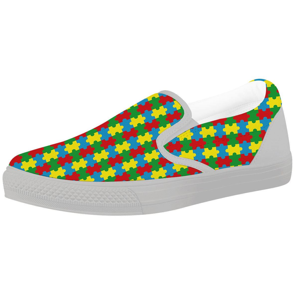 Puzzle Autism Awareness Print Pattern White Slip On Shoes-grizzshop