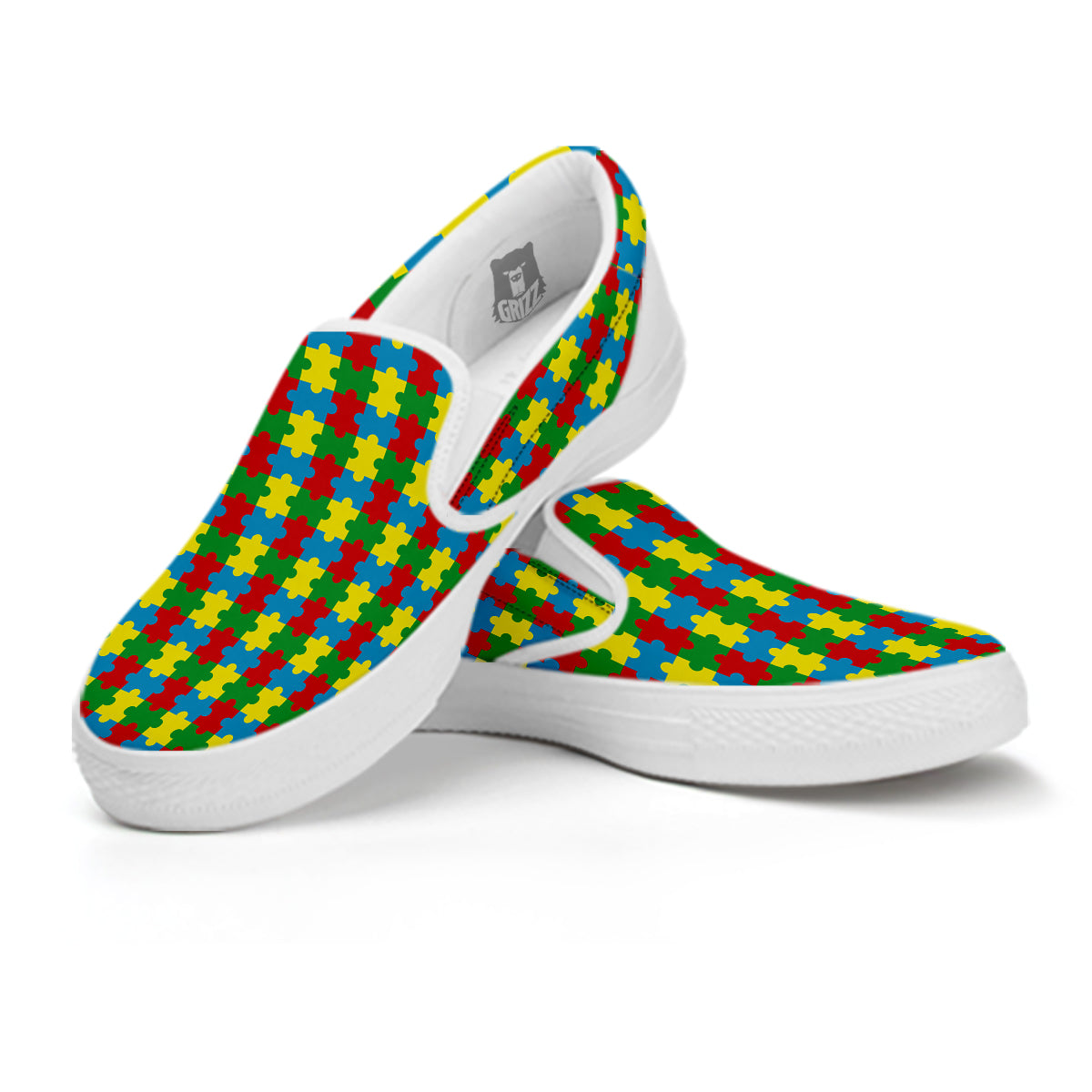 Puzzle Autism Awareness Print Pattern White Slip On Shoes-grizzshop
