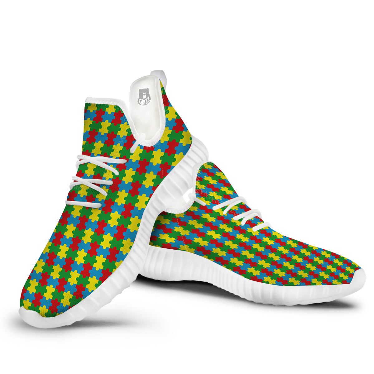 Puzzle Autism Awareness Print Pattern White Walking Shoes-grizzshop