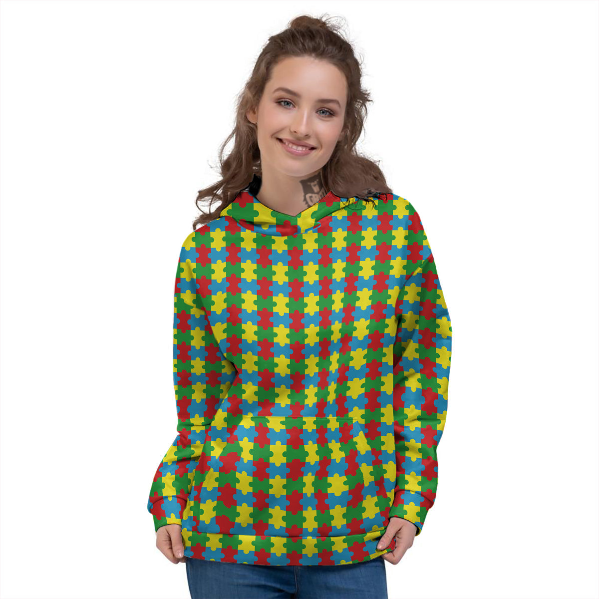 Puzzle Autism Awareness Print Pattern Women's Hoodie-grizzshop