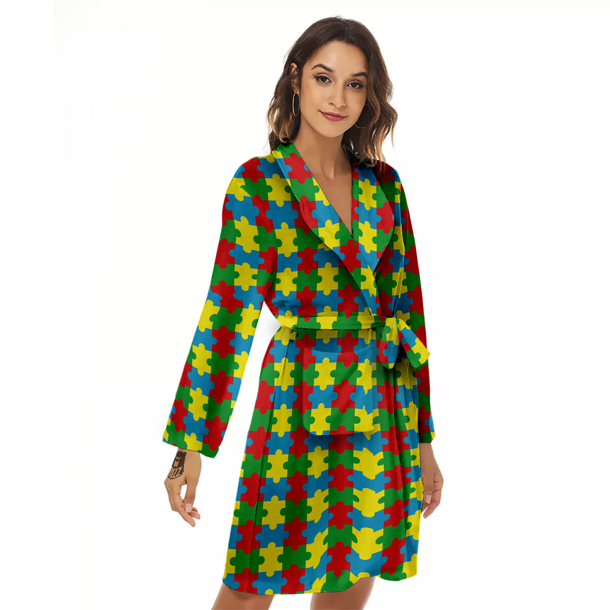 Puzzle Autism Awareness Print Pattern Women's Robe-grizzshop